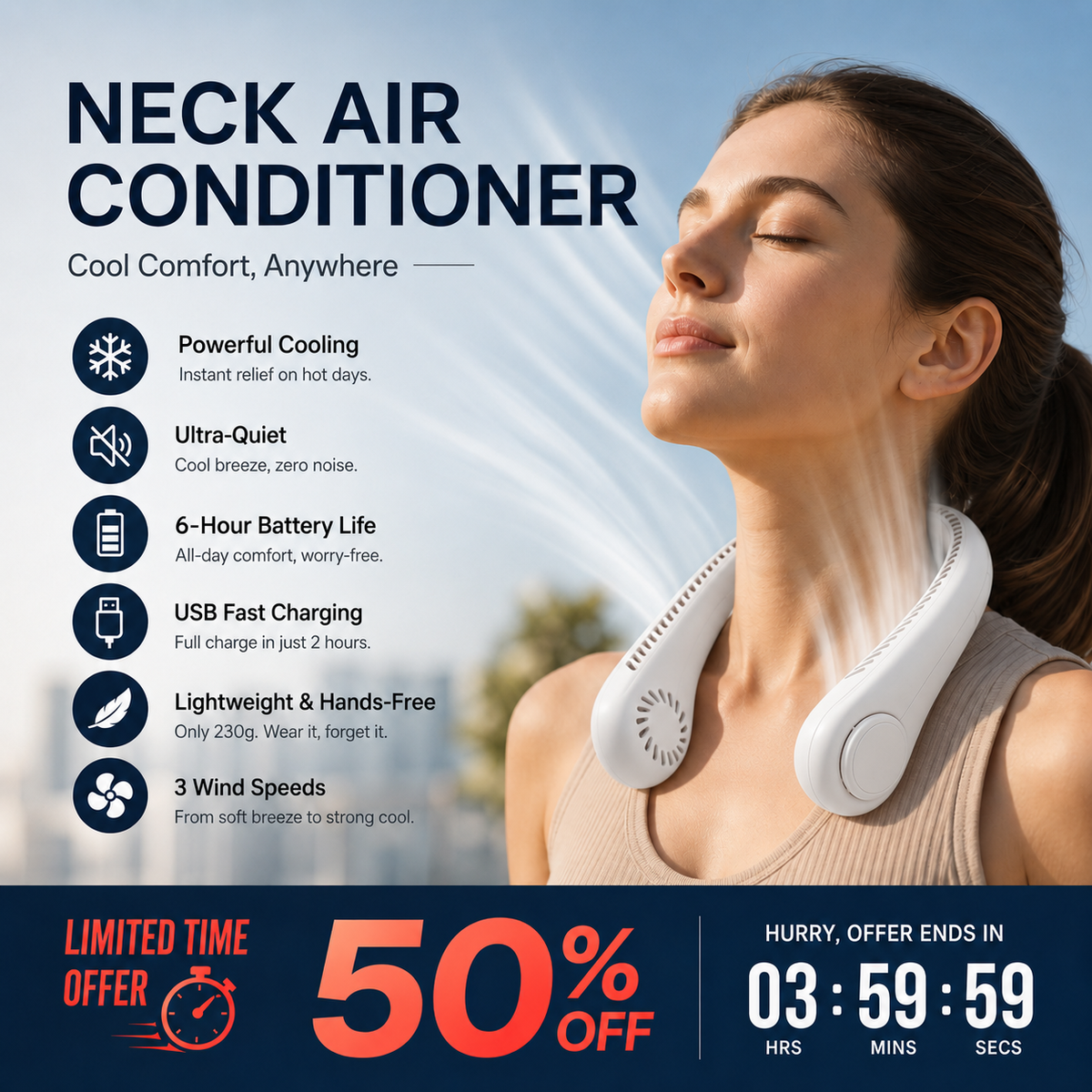 Loves™ 🥳 HOT SALE 🥳 50K+ SOLD! 🍃 Neck Air Conditioner Fan – Quiet, Hands-Free Cooling 😎🌬️