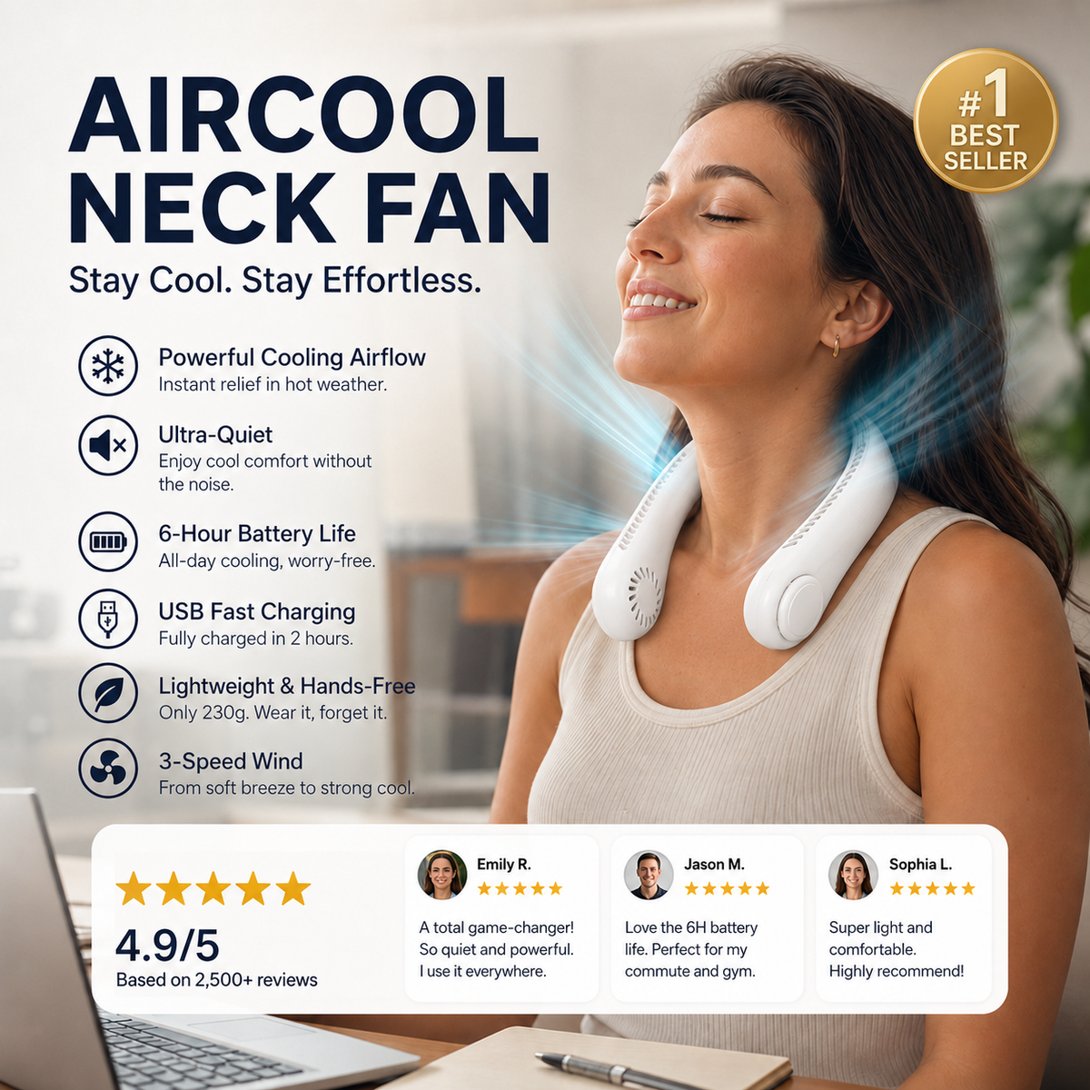 Loves™ 🥳 HOT SALE 🥳 50K+ SOLD! 🍃 Neck Air Conditioner Fan – Quiet, Hands-Free Cooling 😎🌬️