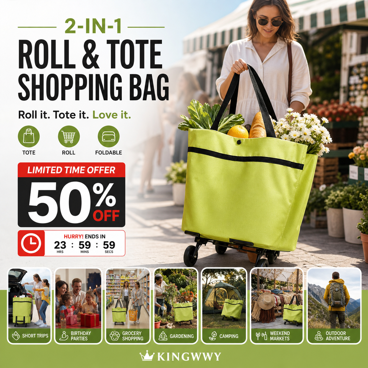 🔥HOT SALE 50% OFF🔥Novveo™ Foldable 2-in-1 Shopping Bag