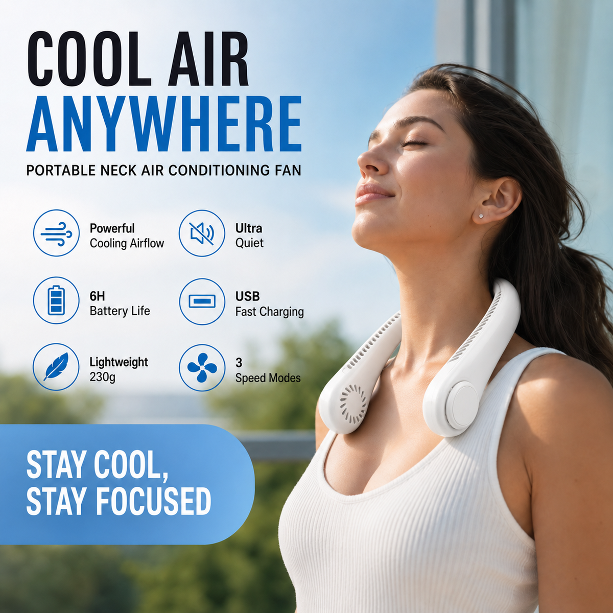 Loves™ 🥳 HOT SALE 🥳 50K+ SOLD! 🍃 Neck Air Conditioner Fan – Quiet, Hands-Free Cooling 😎🌬️