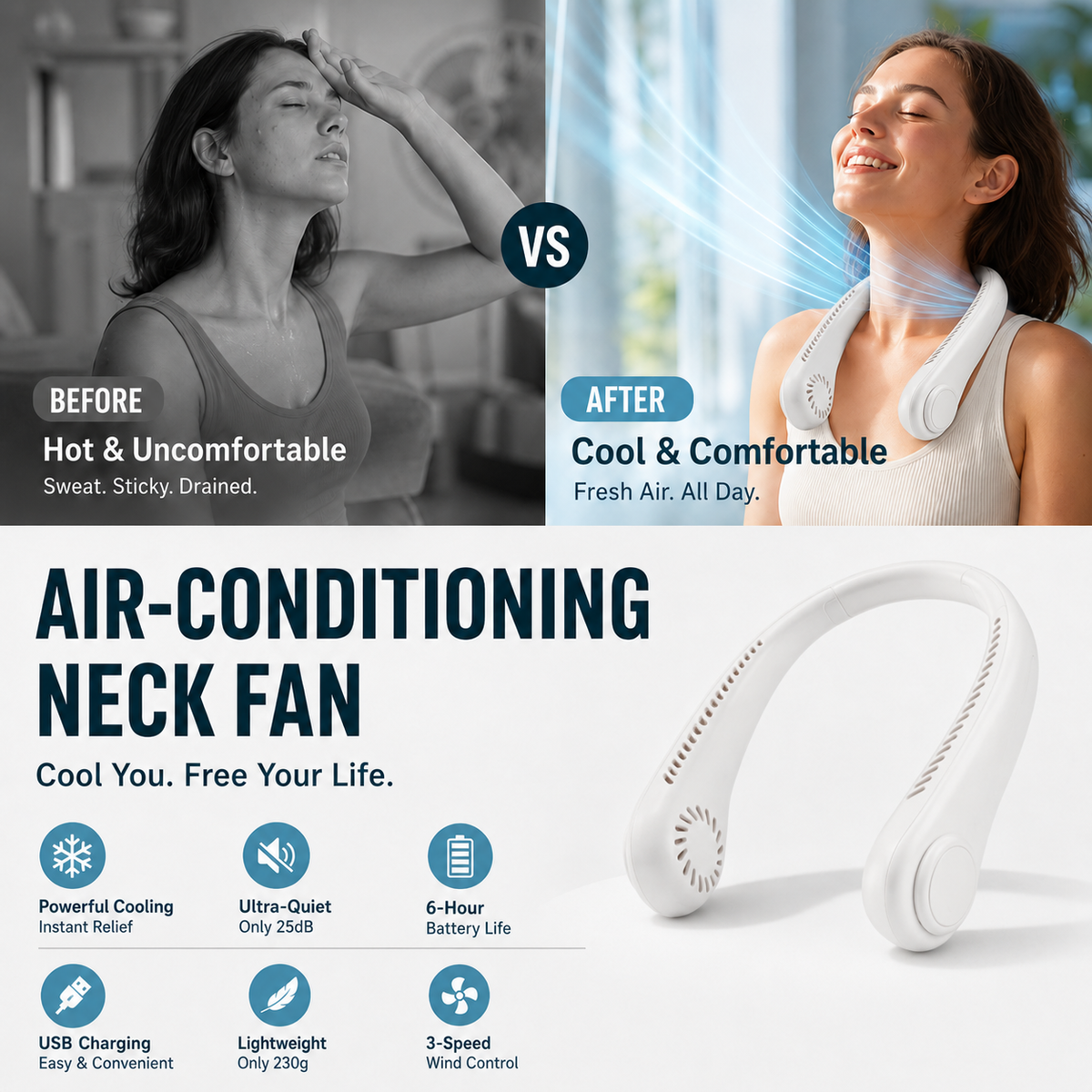 Loves™ 🥳 HOT SALE 🥳 50K+ SOLD! 🍃 Neck Air Conditioner Fan – Quiet, Hands-Free Cooling 😎🌬️